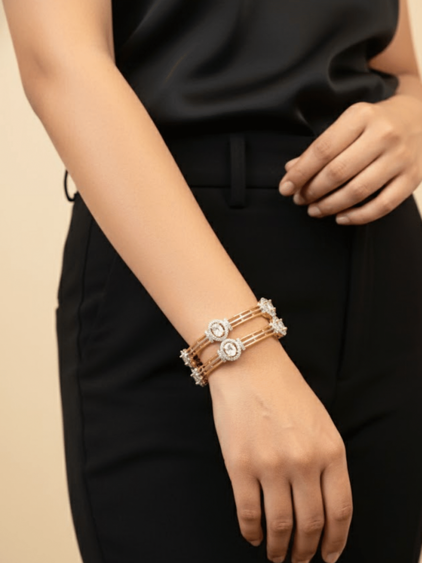 Oval Halo Gold Bangles - Image 3