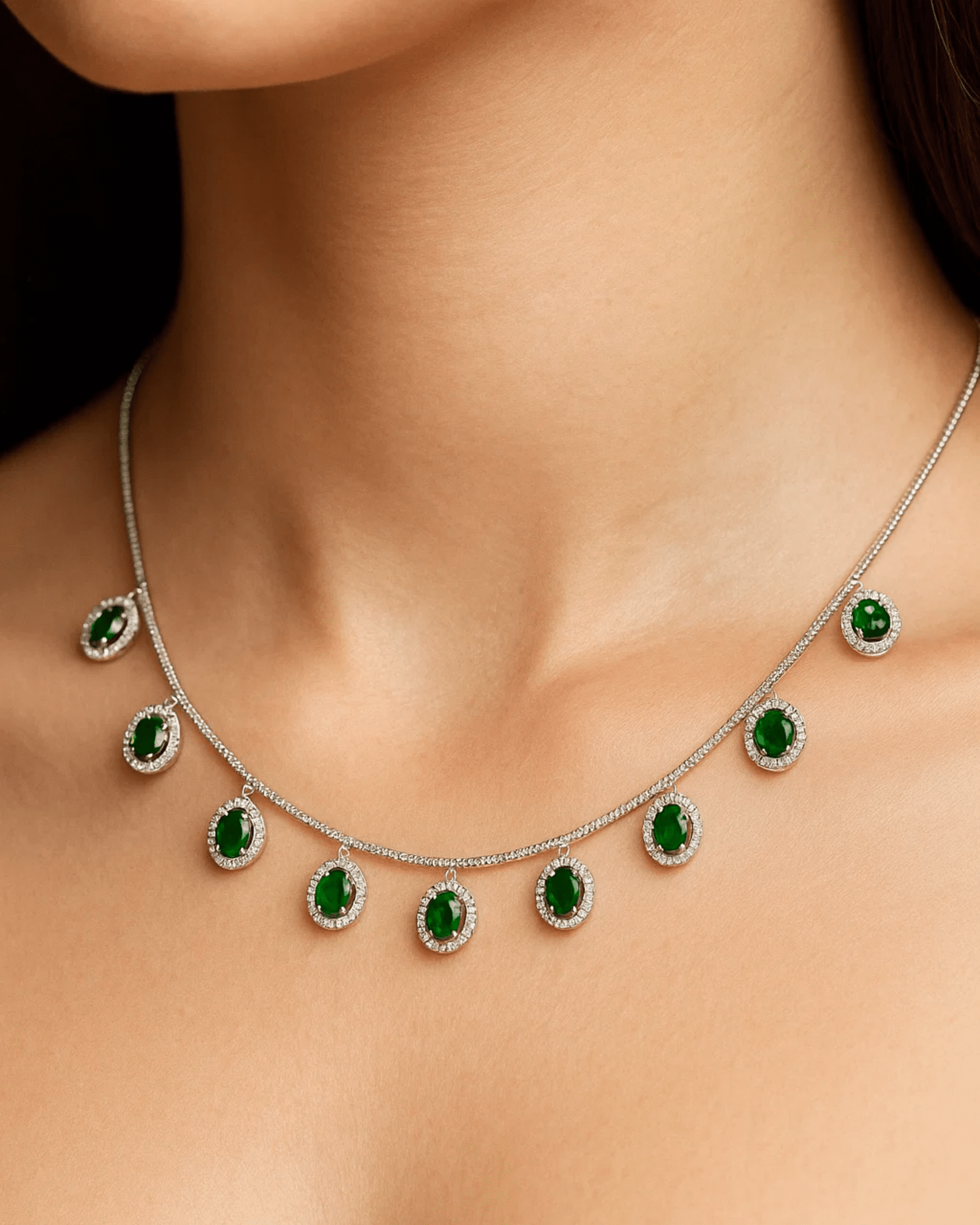 Emerald Halo Dewdrop Necklace - Image 3