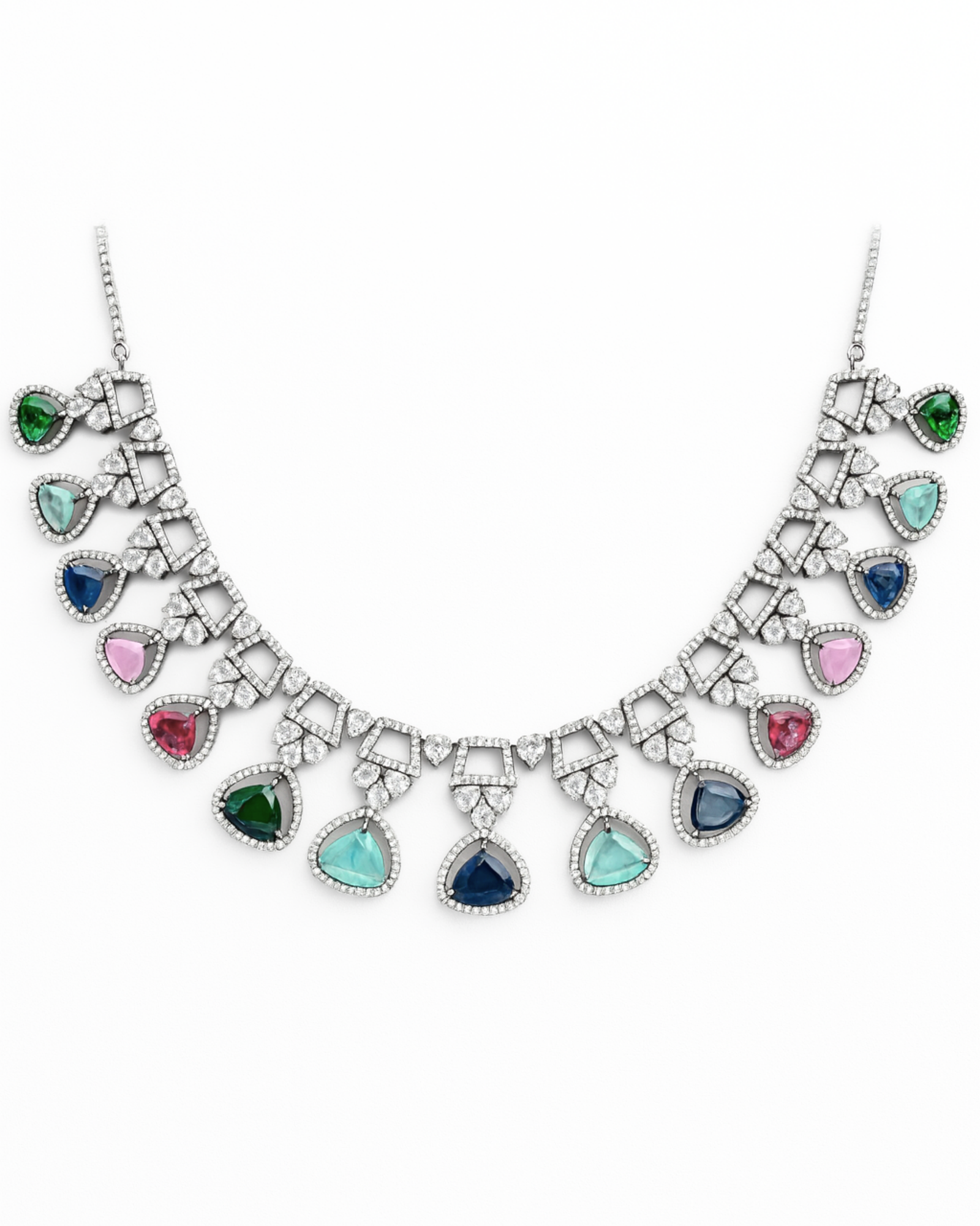 Multicolor Trilliant Cascade Necklace