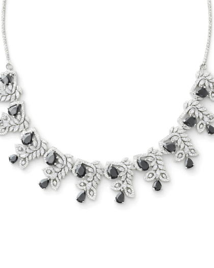 Black Sapphire Diamond Leaf Necklace