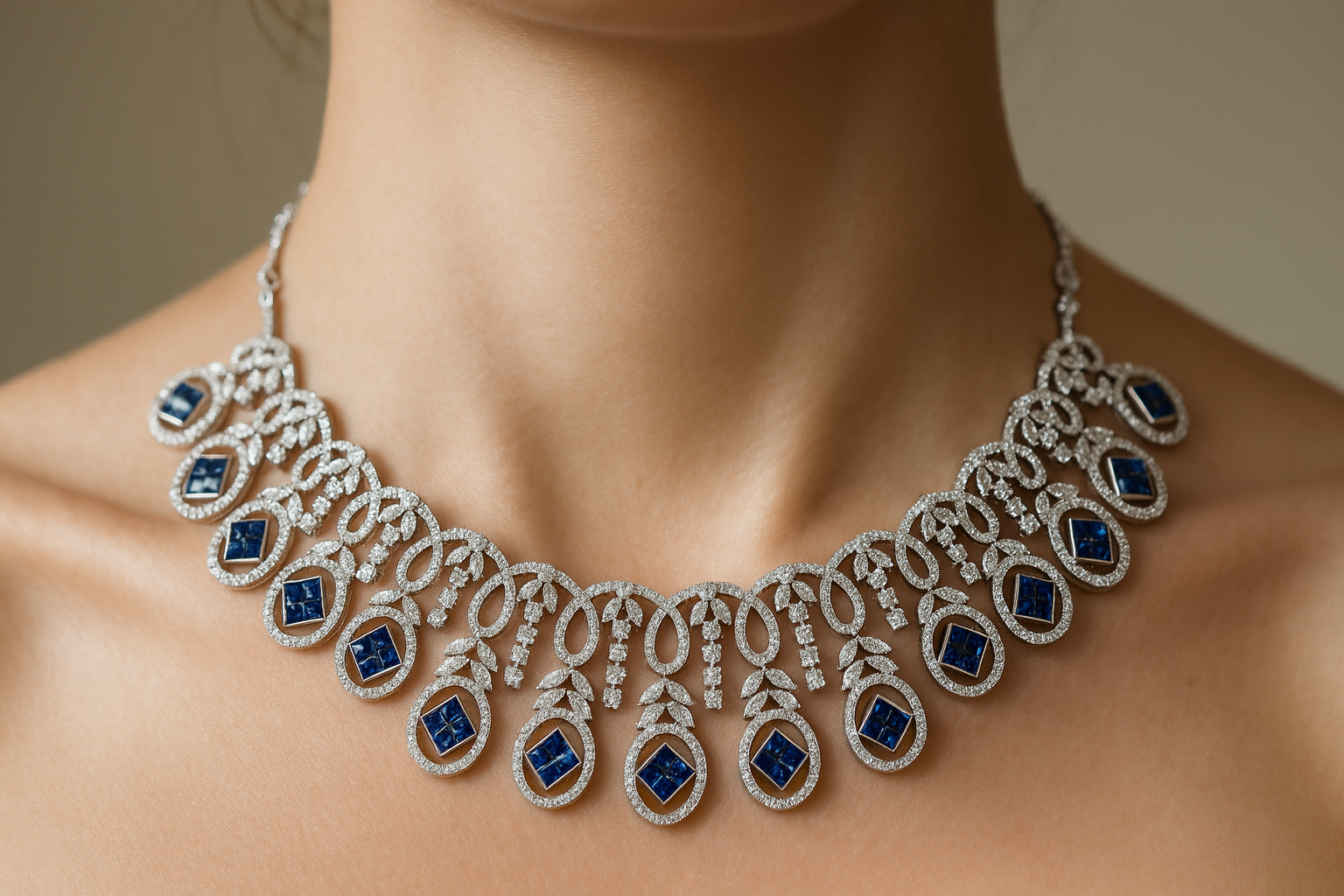 Sapphire Mosaic Elegance Necklace - Image 3