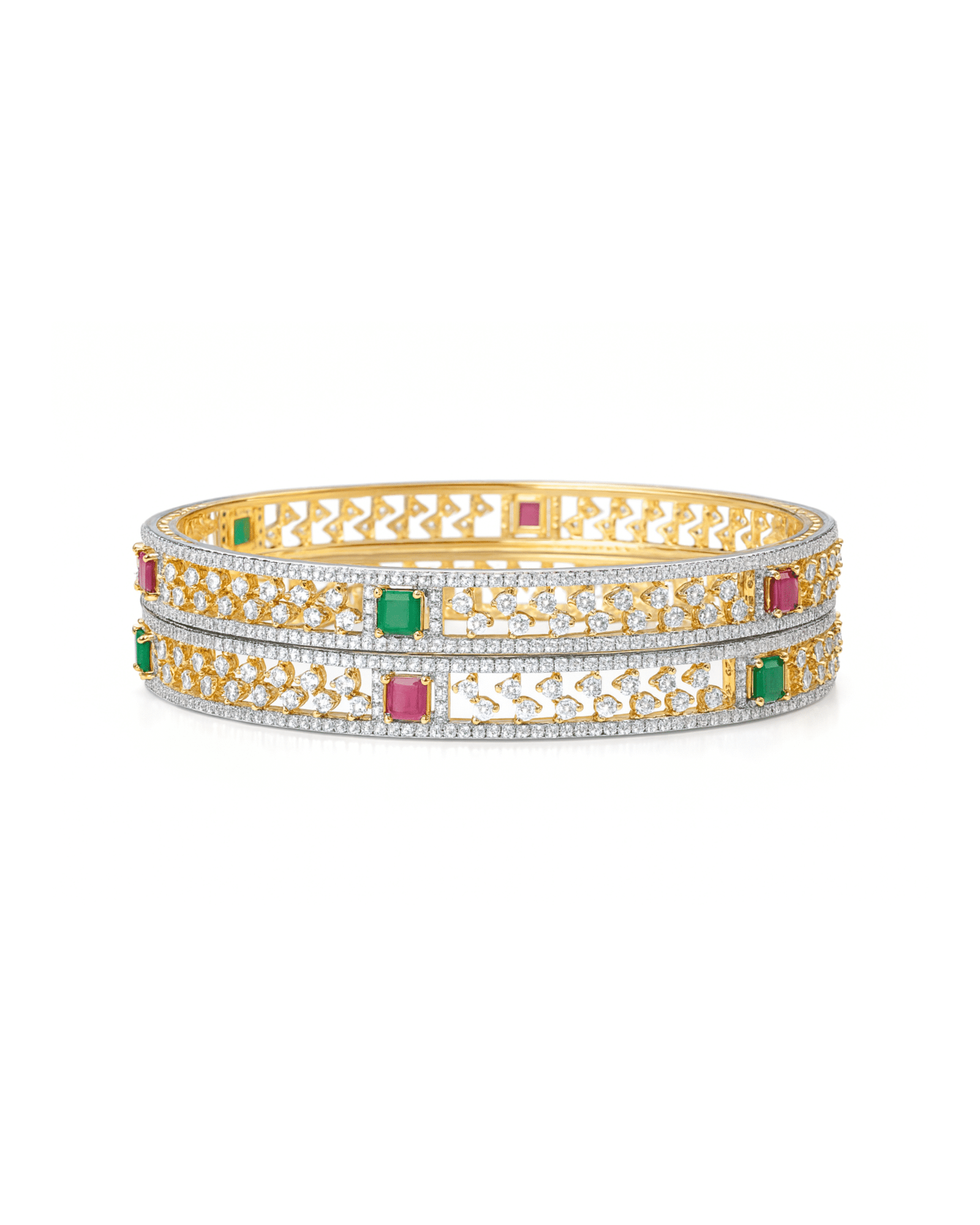Regal Emerald Ruby Moissanite Bangles