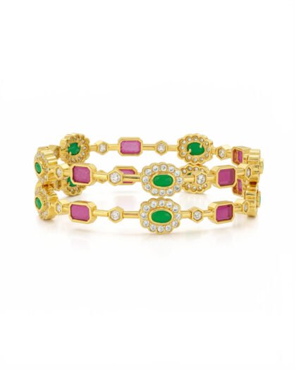 Regal Ruby & Emerald Bloom Bangles