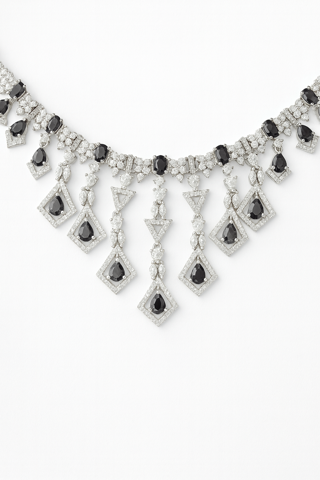 Black Onyx & American Diamond Necklace – Chandelier