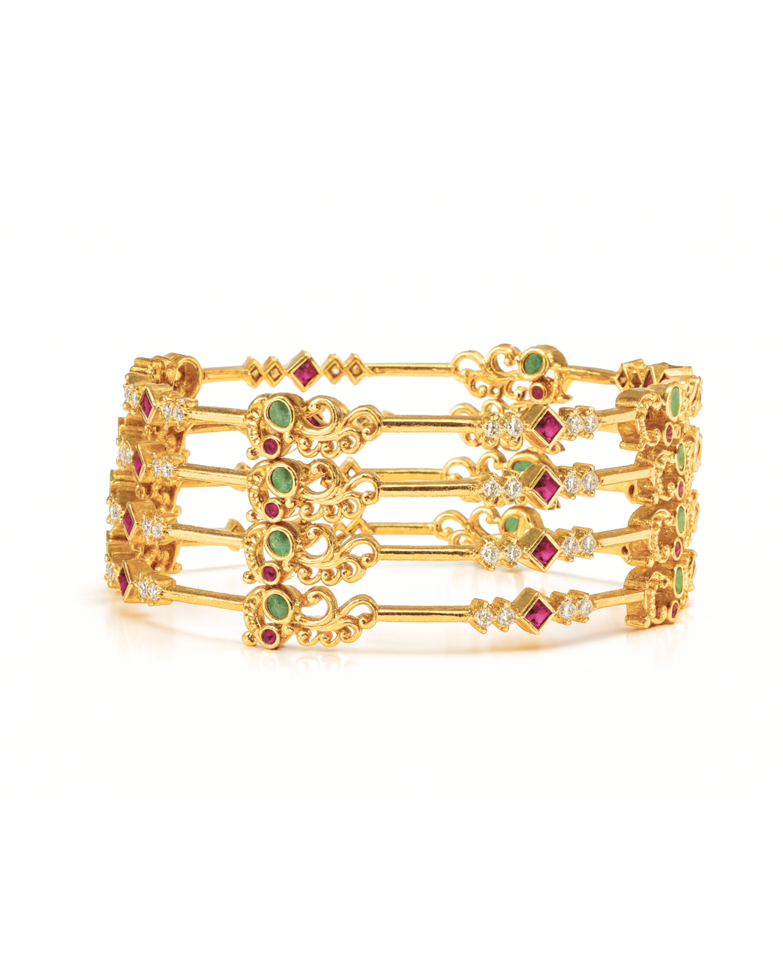Heritage Ruby–Emerald Filigree Bangles