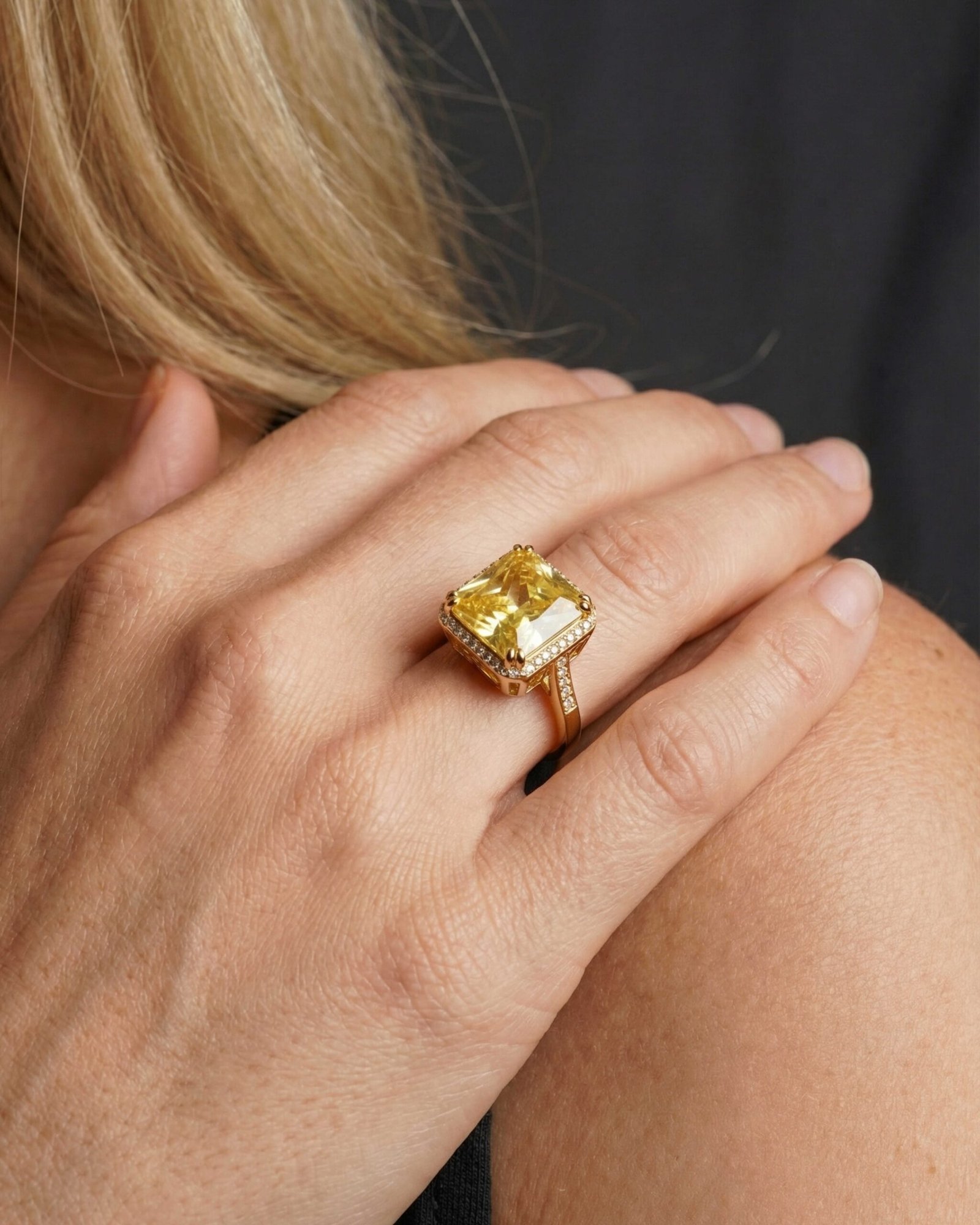 Radiant-Cut Yellow Gemstone Ring