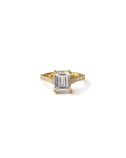 Emerald-cut center stone ring
