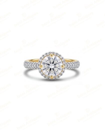 Round Diamond Pavé Two-Tone Ring